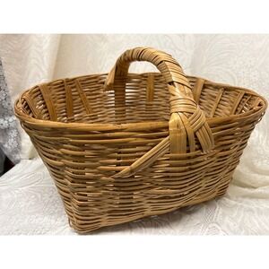 Vintage Style Wicker Split Bamboo French Gathering Basket with Handle Farmhouse